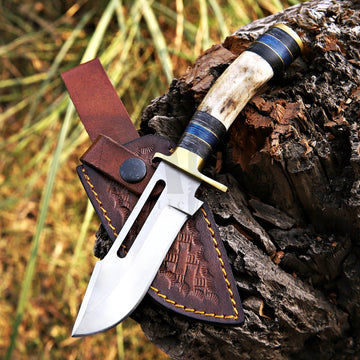 Majestic Handmade D2 Skinner Knife With Stag Horn Handle and with leather cover at best price in USA - 8 Inch - majesticblades.com